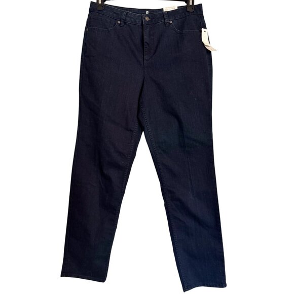 Liz Claiborne Original Fit Tapered Size 12 Dark Wash NWT $48 High Waist Straight - Picture 1 of 9